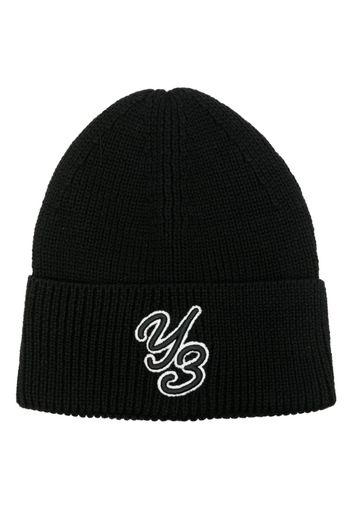 Y-3 logo-patch wool beanie - Schwarz