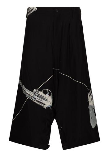 Yohji Yamamoto Sarouel Bermudas mit tiefem Schritt - Schwarz