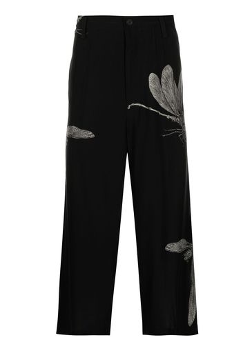 Yohji Yamamoto Seidenhose mit Blatt-Print - Schwarz