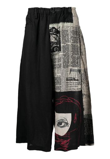 Yohji Yamamoto graphic-print wide-leg trousers - Weiß