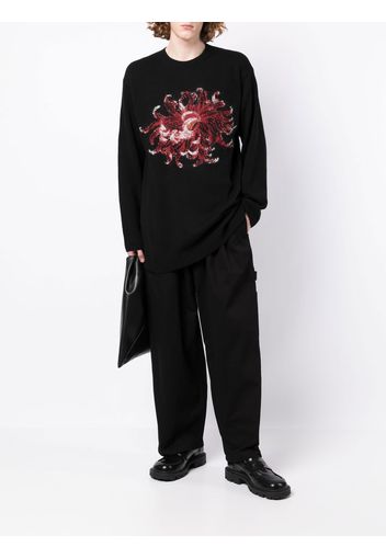 Yohji Yamamoto floral-print wool jumper - Schwarz
