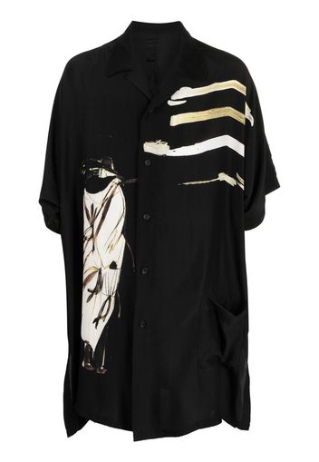 Yohji Yamamoto painterly-print silk shirt - Schwarz