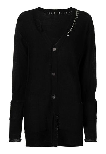 Yohji Yamamoto contrasting-stitch V-neck cardigan - Schwarz