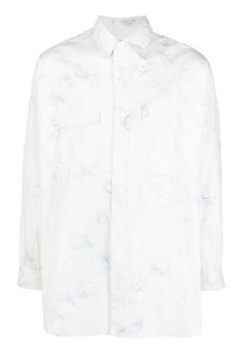 Yohji Yamamoto floral-print cotton shirt - Weiß