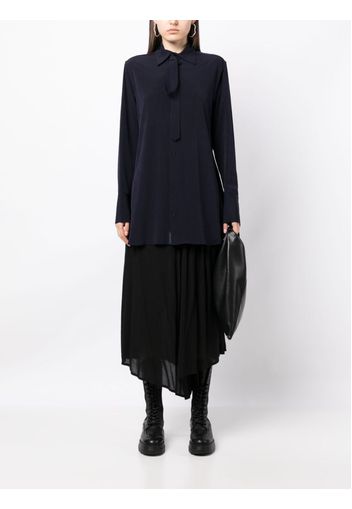 Yohji Yamamoto lace-fastening long-sleeved blouse - Blau