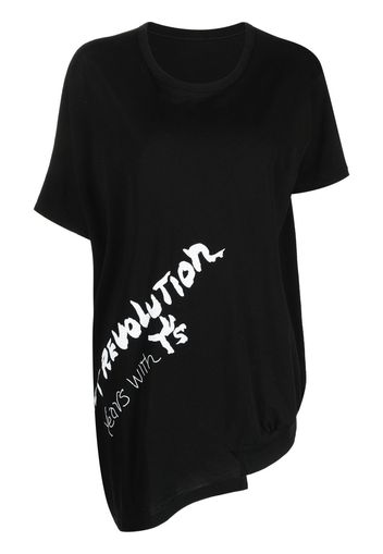 Y's graphic-print asymmetric T-shirt - Schwarz