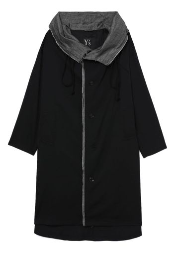 Y's contrast-lining hooded wool coat - Schwarz