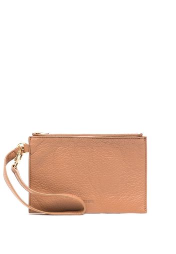 Yu Mei embossed-logo detail clutch bag - Braun