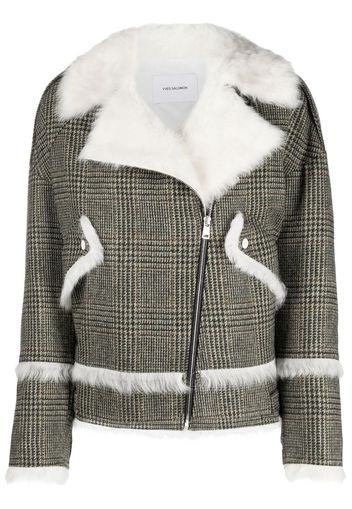 Yves Salomon houndstooth-pattern biker jacket - Nude