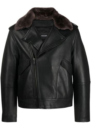 Yves Salomon fur-collar leather biker jacket - Schwarz