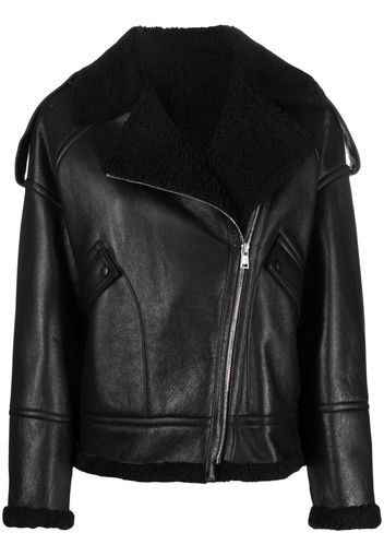 Yves Salomon cracked-effect biker jacket - Schwarz