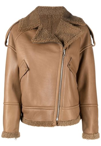 Yves Salomon leather zip-up biker jacket - Braun