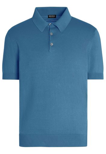 Zegna Fein gestricktes Poloshirt - Blau