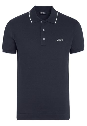 Zegna embroidered-logo cotton polo shirt - Blau