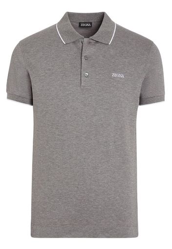 Zegna embroidered-logo cotton polo shirt - Grau