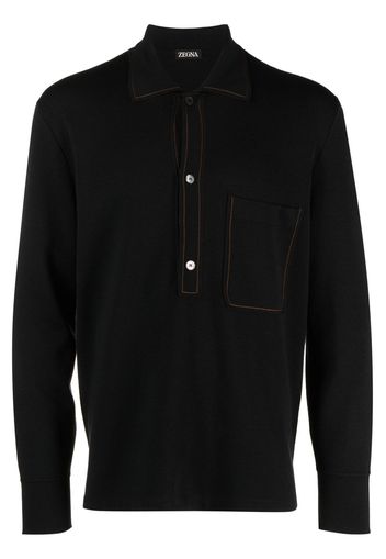 Zegna contrast-stitching long-sleeve polo shirt - Schwarz