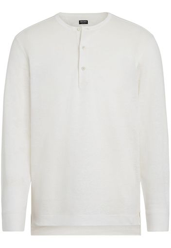 Zegna Henley collarless linen polo shirt - Weiß