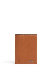 Zegna logo-plaque leather passport case - Braun