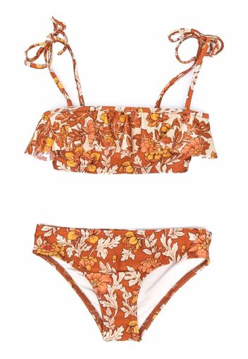 ZIMMERMANN KIDS floral-print ruffled bikini set - Orange