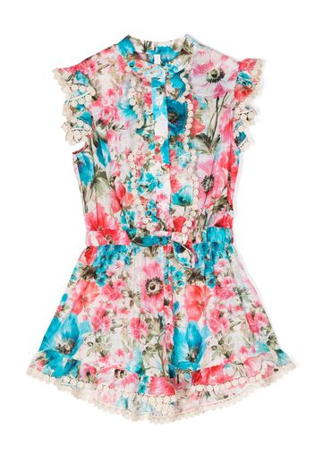 ZIMMERMANN Kids Halcyon floral-print cotton playsuit - Blau