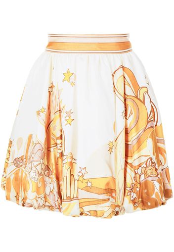 ZIMMERMANN graphic-print ruched silk mini skirt - Braun