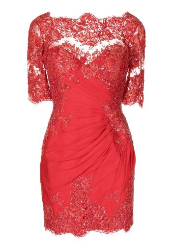 Zuhair Murad ruched floral-lace mini dress - Rot