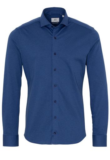 Eterna langarm hemd slim fit soft tailoring jersey blau meliert unifarben