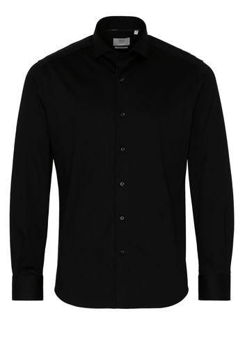 Eterna langarm hemd modern fit soft tailoring jersey schwarz unifarben