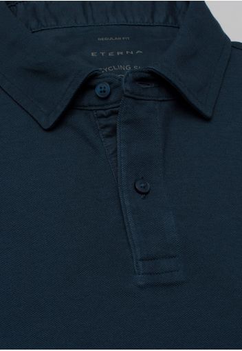 Eterna kurzarm poloshirt regular fit upcycling shirt piquée dunkelblau unifarben