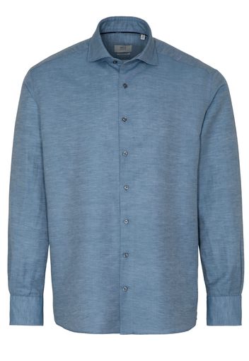 Eterna langarm hemd comfort fit soft tailoring twill jeansblau unifarben