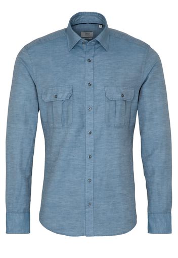 Eterna langarm hemd slim fit soft tailoring twill jeansblau unifarben