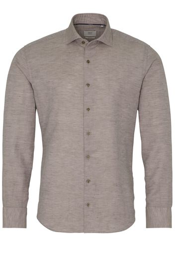 Eterna langarm hemd slim fit soft tailoring twill taupe unifarben