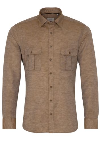 Eterna langarm hemd slim fit soft tailoring twill sand unifarben