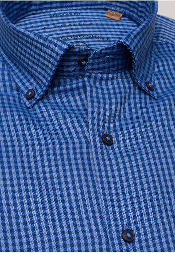 Eterna langarm hemd regular fit upcycling shirt oxford marine/hellblau kariert