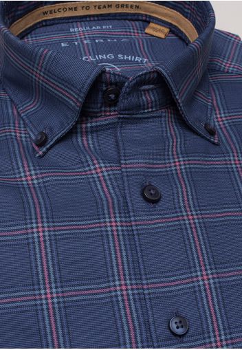 Eterna langarm hemd regular fit upcycling shirt oxford blau/pink kariert