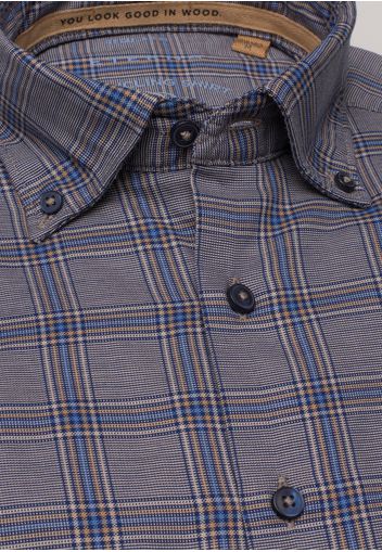 Eterna langarm hemd regular fit upcycling shirt oxford braun/blau kariert