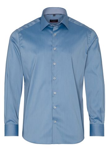 Eterna langarm hemd modern fit performance shirt twill-stretch blau unifarben