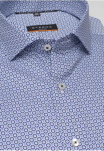 Eterna langarm hemd slim fit performance shirt stretch blau/lila bedruckt