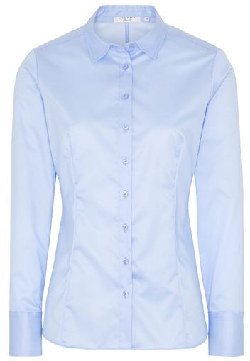 Eterna langarm bluse modern classic slim fit cover shirt twill hellblau unifarben