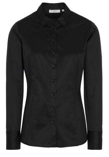 Eterna langarm bluse modern classic slim fit cover shirt twill schwarz unifarben