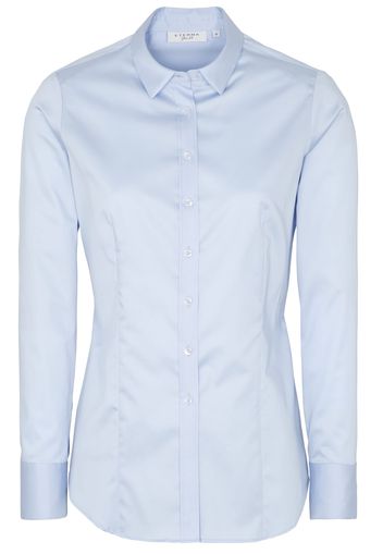 Eterna langarm bluse modern classic slim fit satingewebe hellblau unifarben