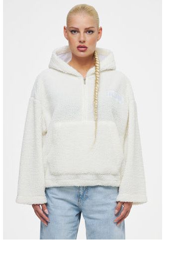 Ahead of Time Female Arvika Teddy Halfzip Hoodie Pearl White