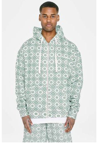 Atlantic Trace Men Mosaic Oversized Sweat Jacket Green