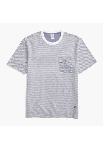 Gestreift Slub-Baumwolle Pocket T-Shirt - male Kadettblau gestreift L