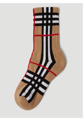 Check Intarsia Technical Stretch Cotton Socks - Mann Socken L