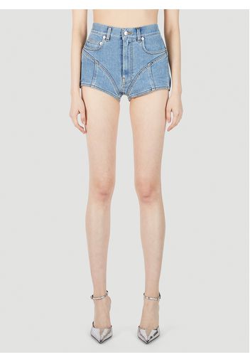 Structured Contrast Panel Denim Shorts - Frau Shorts Fr - 34