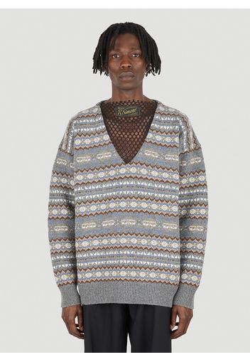 Fair Isle Jacquard Net Sweater  - Mann Strick Jpn - 1