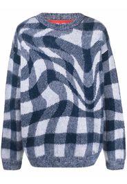 032c check knitted crew-neck jumper - Blu