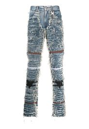 distressed frayed straight leg jeans