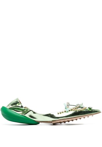 13 09 SR metallic pointy-tip ballerina flats - Verde